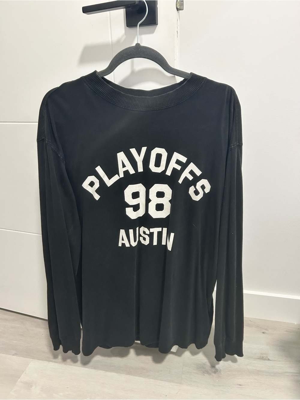 Divided Black Long Sleeve Tee with White PLAYOFFS 98 Austin Graphic